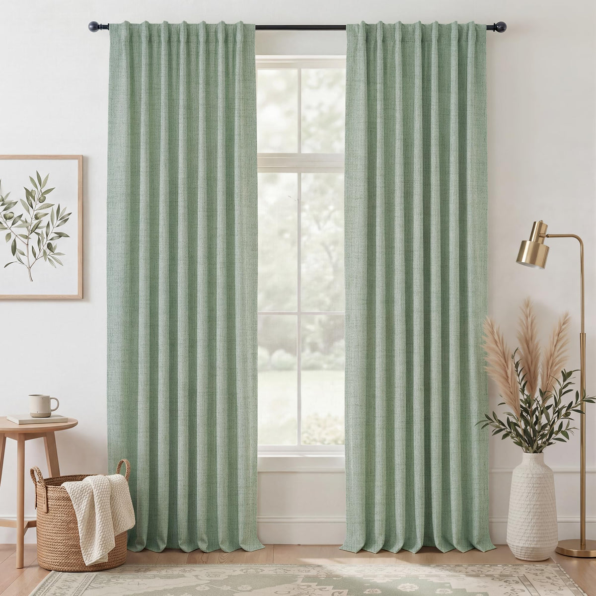 RYB HOME 45 Inch Long Natural Beige 100% Blackout Short Curtains