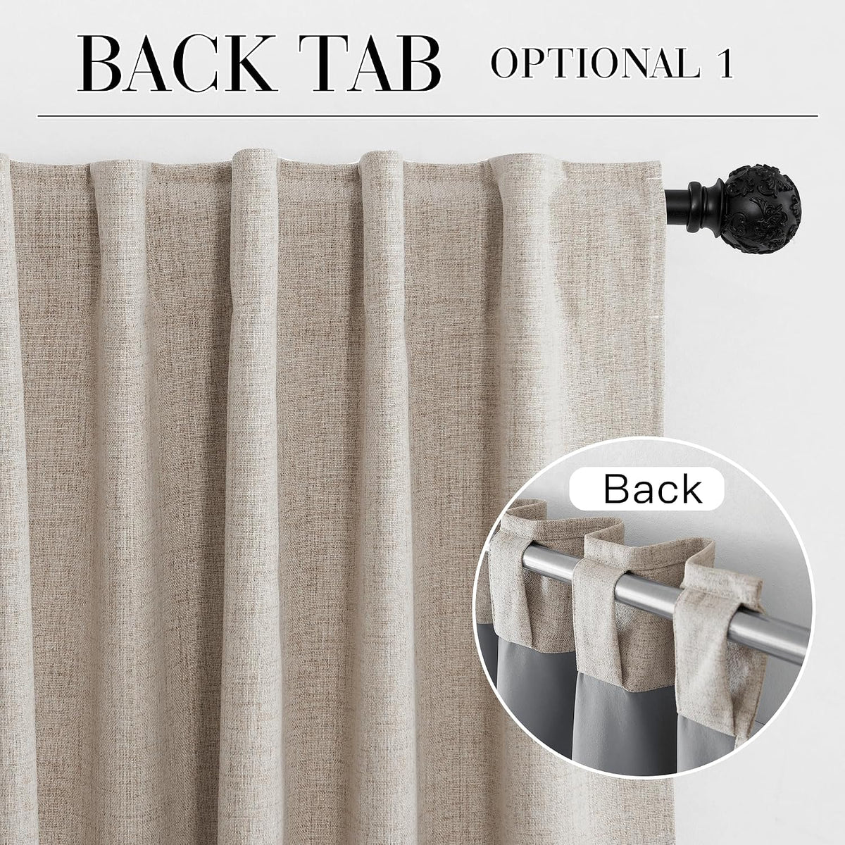 RYB HOME 45 Inch Long Natural Beige 100% Blackout Short Curtains