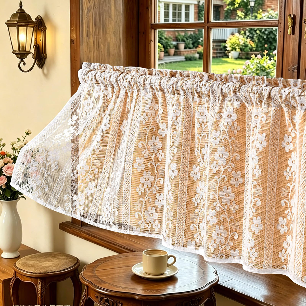 ASPMIZ Linen Kitchen Curtains 36 Inch Length, Double Layered Window Curtain 2 Panel Sets Rod Pocket Short Curtains for Kitchen, Farmhouse Window Treatment Tiers for Bathroom, Cafe, Beige