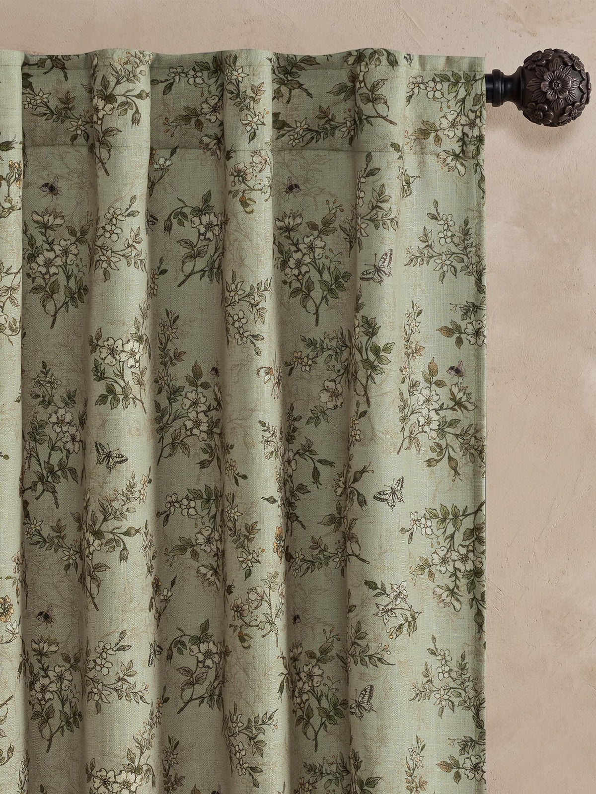 NICETOWN Sage Green Floral Linen Curtains Cafe Curtains, W26 x L36