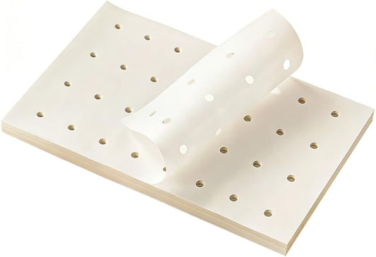 100 Pcs Steamer Liner, Perforated Disposable Steamer Paper, Food-Grade Non-Stick Parchment Liners for Steaming Buns, Dumplings Steamer Mats for Steam Pots (7.87"×9.84")