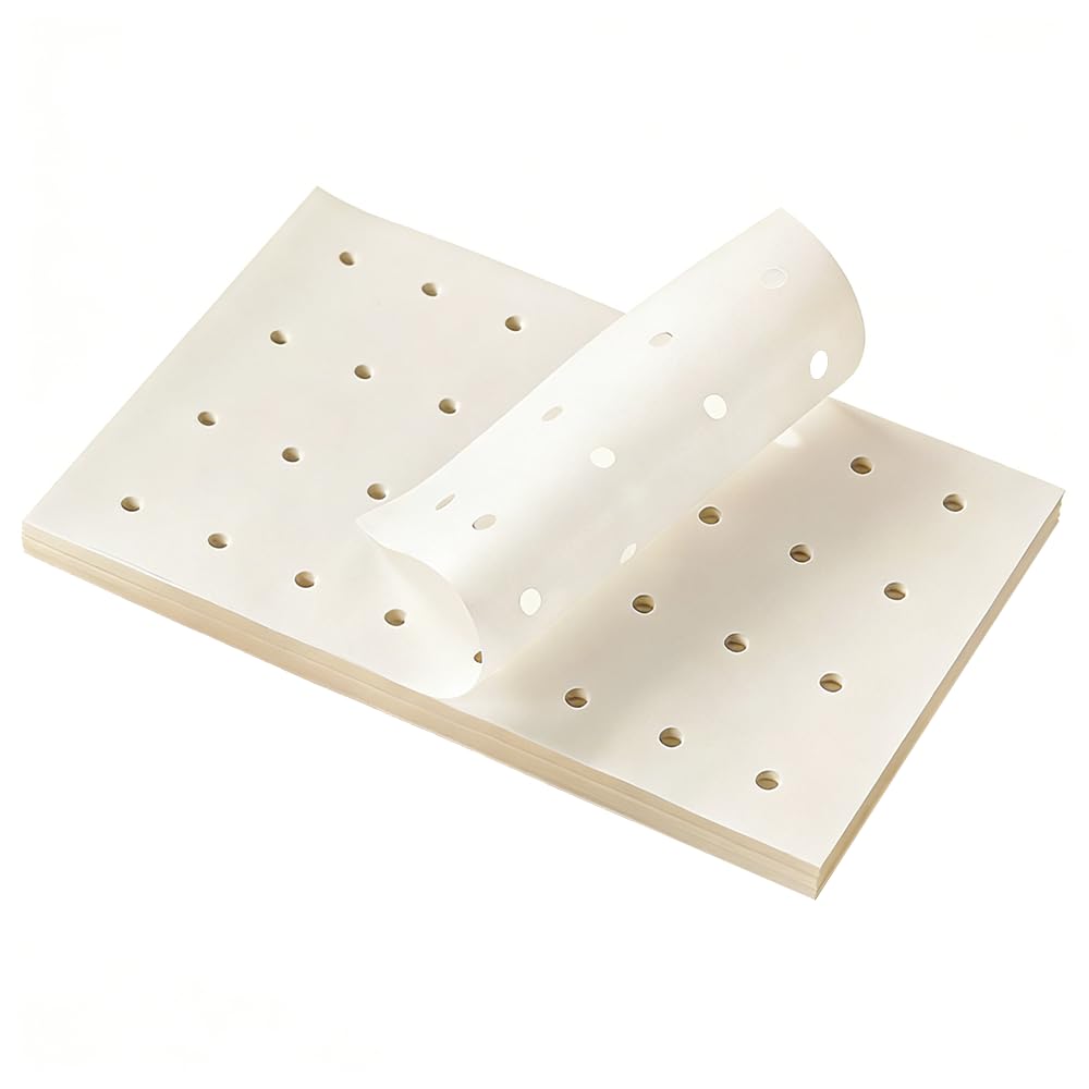 100 Pcs Steamer Liner, Perforated Disposable Steamer Paper, Food-Grade Non-Stick Parchment Liners for Steaming Buns, Dumplings Steamer Mats for Steam Pots (7.87"×11.8")