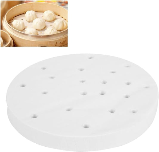 Limen 400Pcs Steamer Cooking Paper Liners, Nonstick Silicone Oil Paper Sheets Under Steam Mat Liners for Buns Dumplings Kitchen Use, White 6.1 Inch