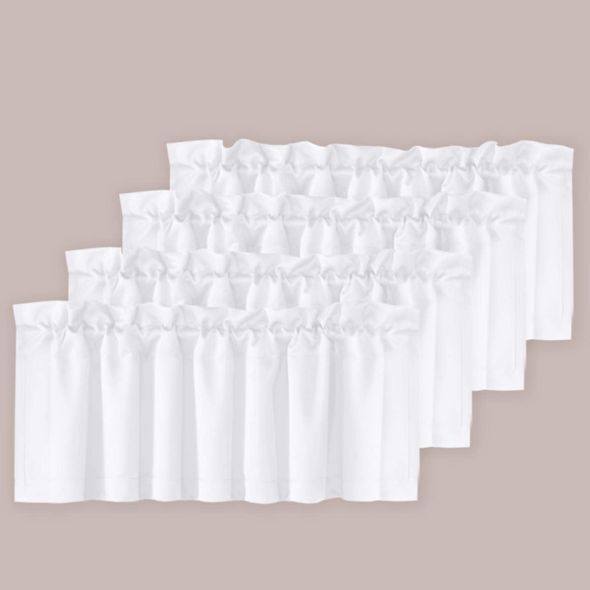 H.VERSAILTEX 2 Panels White Valance for Windows, Natural Blackout Curtains Valances for Small Windows/Living Room/Bedroom/Bathroom Rod Pocket 52" W x 18" L, Pure White，2 Packs