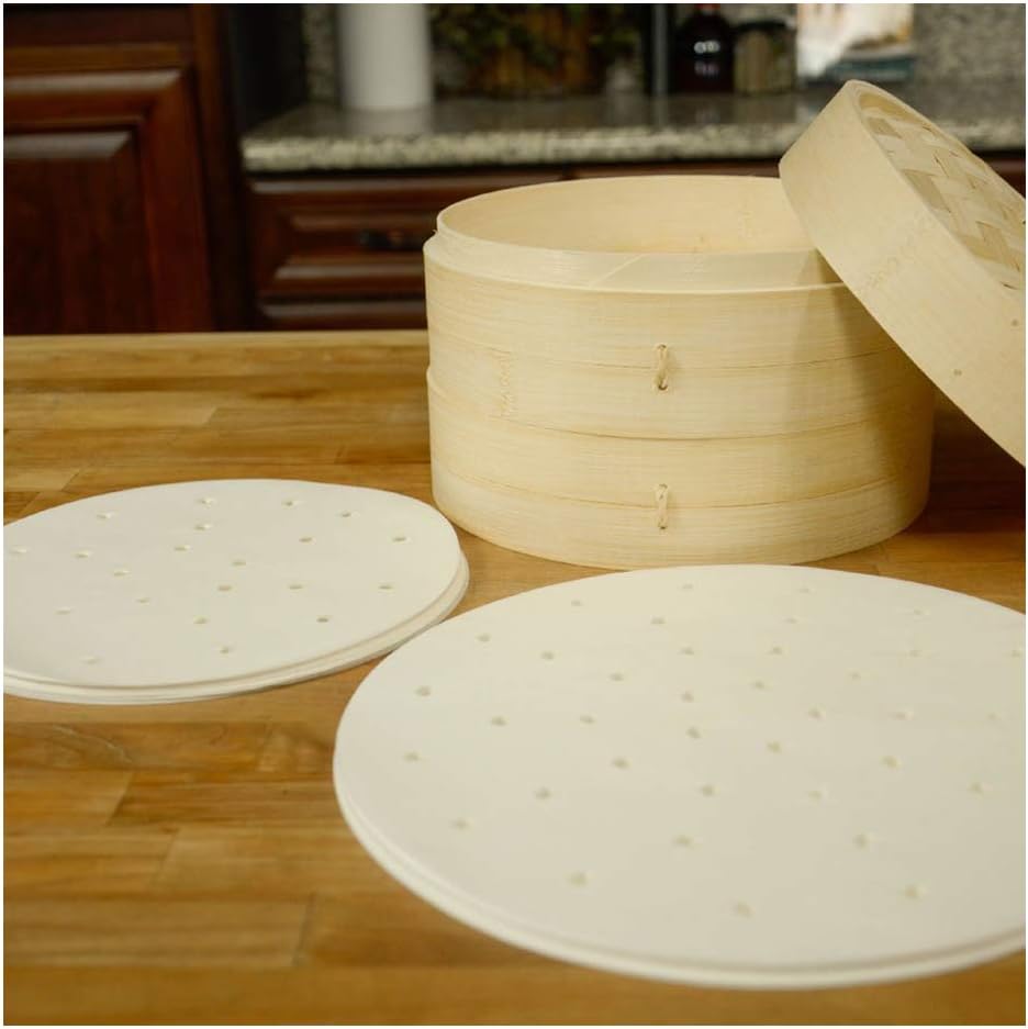 300pcs Air Fryer Liners 7.5 inch Premium Round Bamboo Steamer Liners