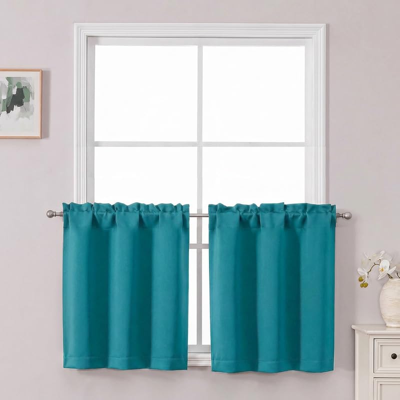 Chyhomenyc Short Black Out Curtains 36 Inch Length, 2 Panels, Black