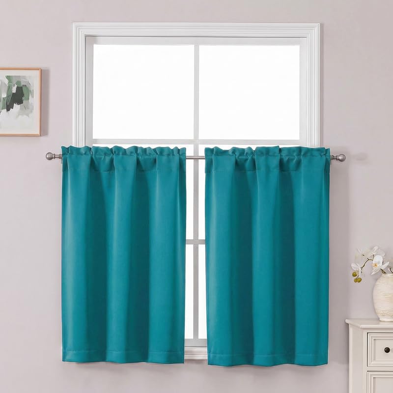 Chyhomenyc Short Black Out Curtains 36 Inch Length, 2 Panels, Black