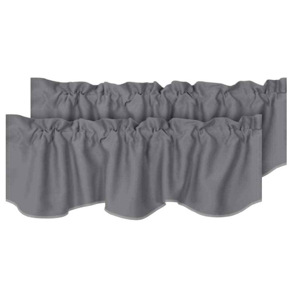 H.VERSAILTEX 2 Panels Blackout Curtain Valances for Kitchen Windows/Living Room/Bathroom Privacy Protection Rod Pocket Decoration Scalloped Window Valance Curtains, 52" W x 18" L, Black