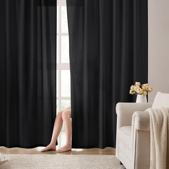 HOMEIDEAS Non-See-Through White Sheer Kitchen Curtains, 30 X 36 Inches Long