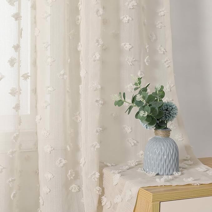 MYSKY HOME White Sheer Curtains 36 inch Length for Small Window,2 Panels