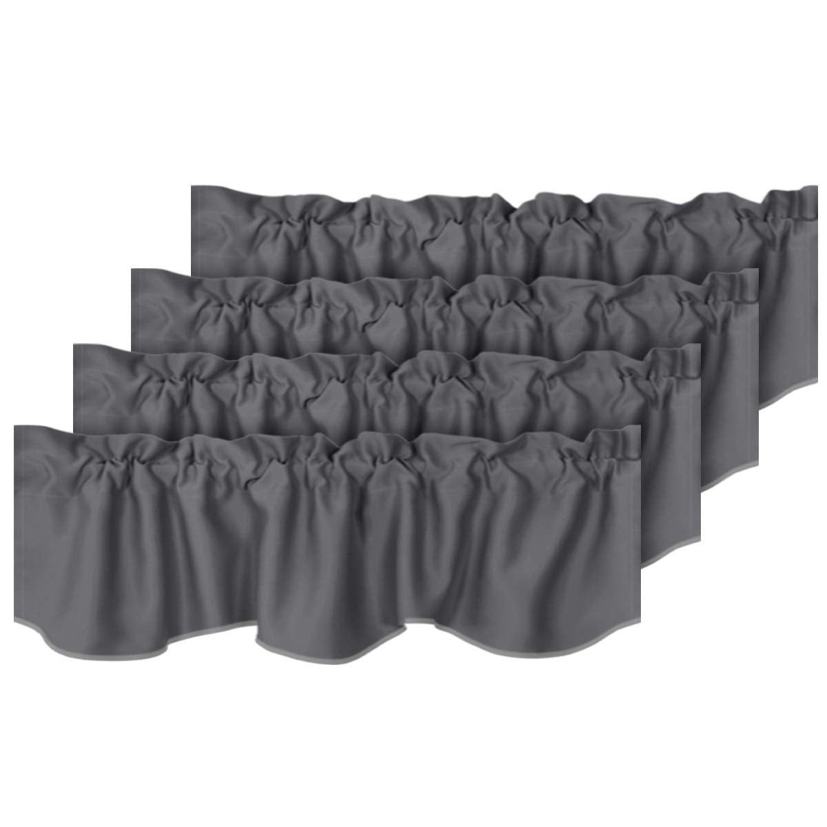 H.VERSAILTEX 2 Panels Blackout Curtain Valances for Kitchen Windows/Living Room/Bathroom Privacy Protection Rod Pocket Decoration Scalloped Window Valance Curtains, 52" W x 18" L, Black