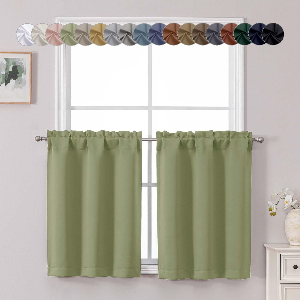 Chyhomenyc Short Black Out Curtains 36 Inch Length, 2 Panels, Black