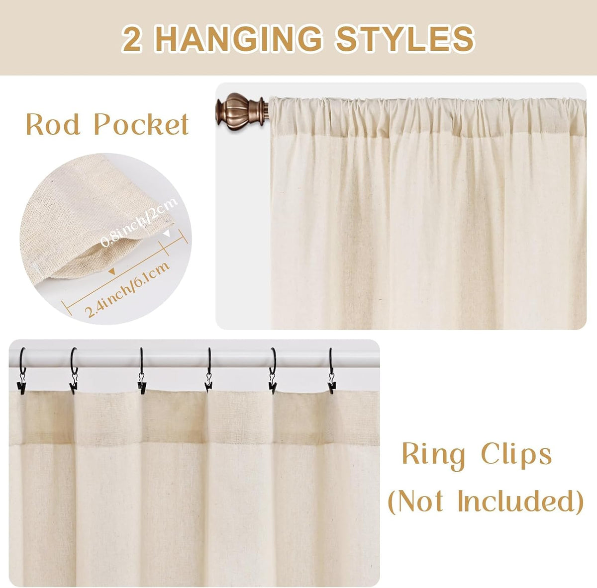 BLEUM CADE Farmhouse Kitchen Curtains 36 Inch, Cotton Linen Cafe Curtains with Rustic Buttons, Boho Small Window Curtains for Bathroom, Green Stripe Half Window Drapes Over Sink, 2 Panels