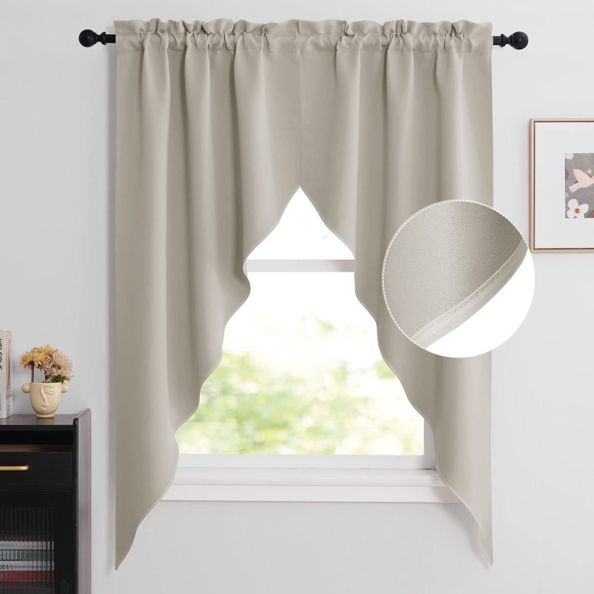 NICETOWN Burgundy Swag Curtains for Kitchen Over Sink 36 x 63 inches Long
