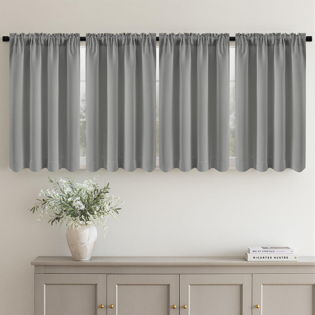 MIULEE Short 36 Inch Blackout Kitchen Window Curtain Black Set of 4 Panels