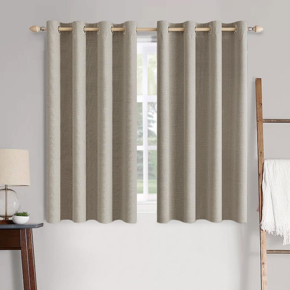 MIULEE 100% Blackout Linen Curtains for Bedroom 52x54 Inches Natural Beige