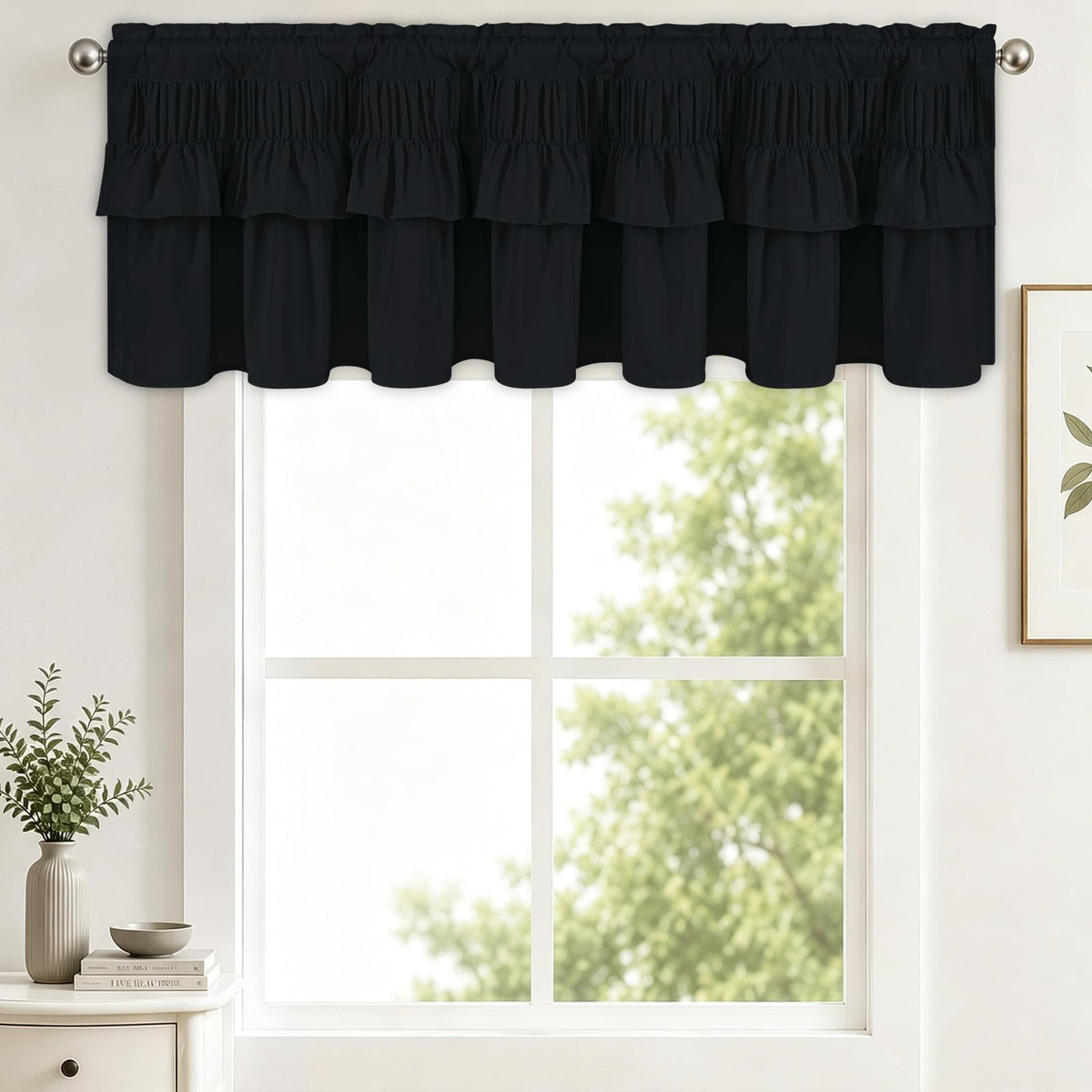 Yinhua Pink Kitchen Curtains 36 Inch Length Ruffle Blackout Cafe Curtains, Farmhouse Rustic Kitchen Window Curtain Rod Pocket Short Tier Curtain for Windows, 26" W x 36" L, 2 Panels
