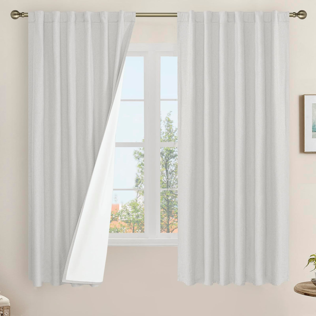 LAMIT Full Blackout Linen Kitchen Window Curtains 36 Inches Long, Ivory