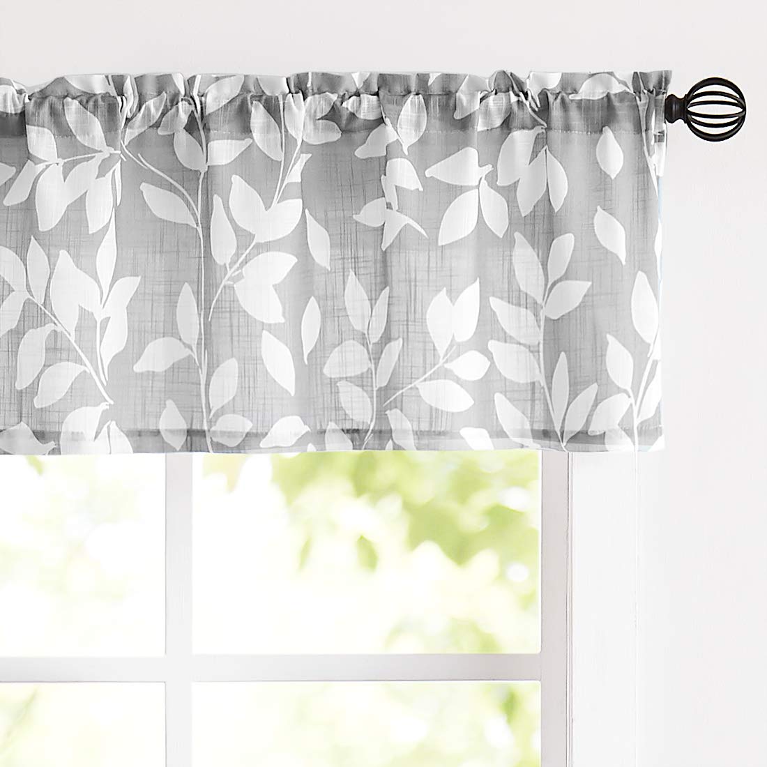 Leaf Kitchen Curtains 36"L Small Tier Window Curtains White Taupe 2pcs