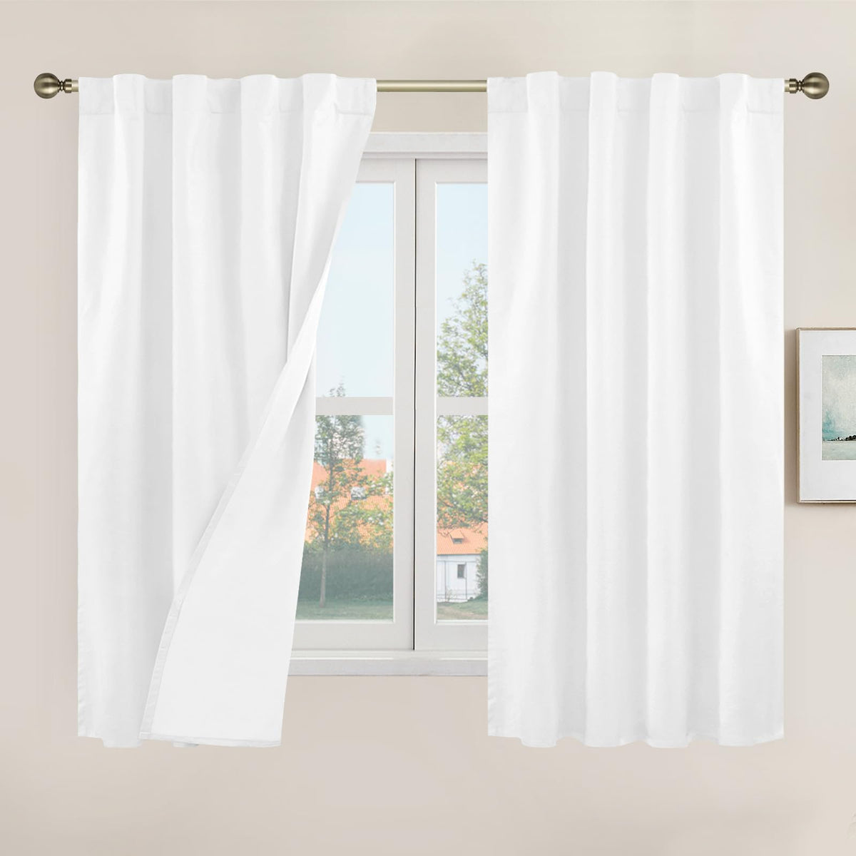 LAMIT Full Blackout Linen Kitchen Window Curtains 36 Inches Long, Ivory