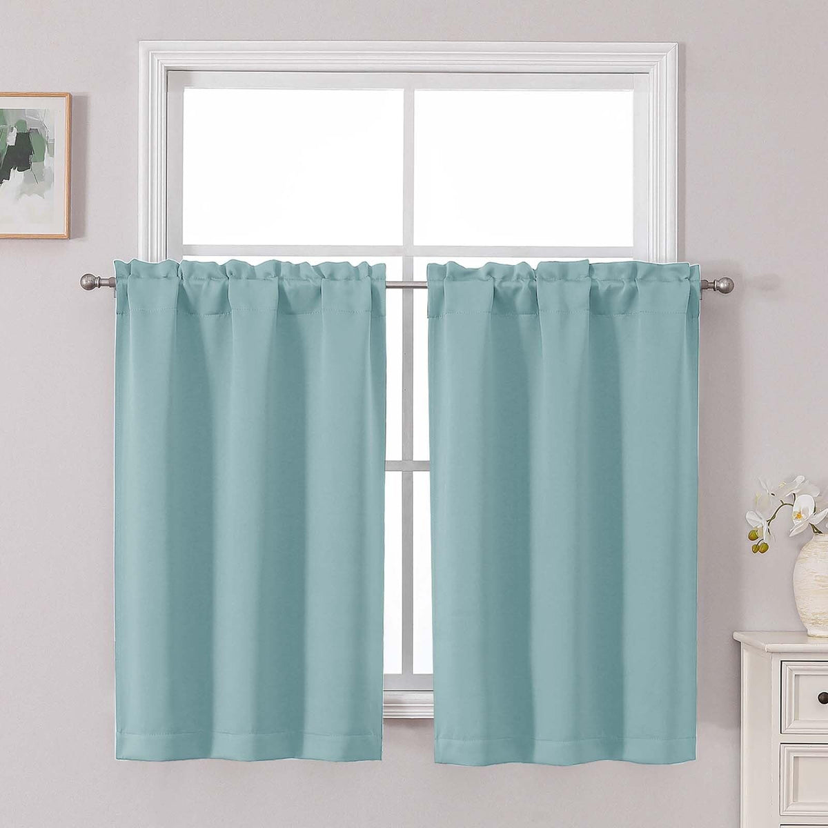 Chyhomenyc Short Black Out Curtains 36 Inch Length, 2 Panels, Black