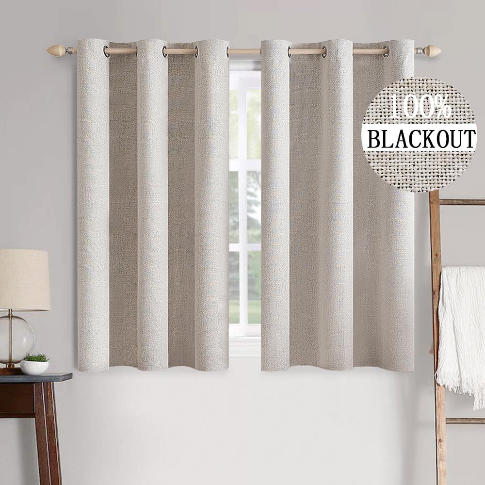 MIULEE 100% Blackout Linen Curtains for Bedroom 52x54 Inches Natural Beige