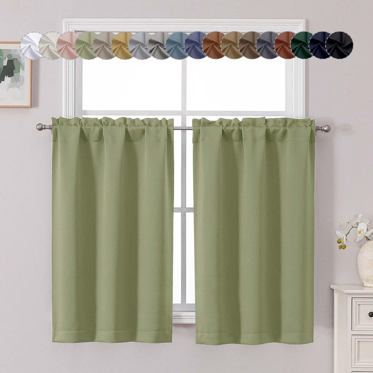 Chyhomenyc Short Black Out Curtains 36 Inch Length, 2 Panels, Black