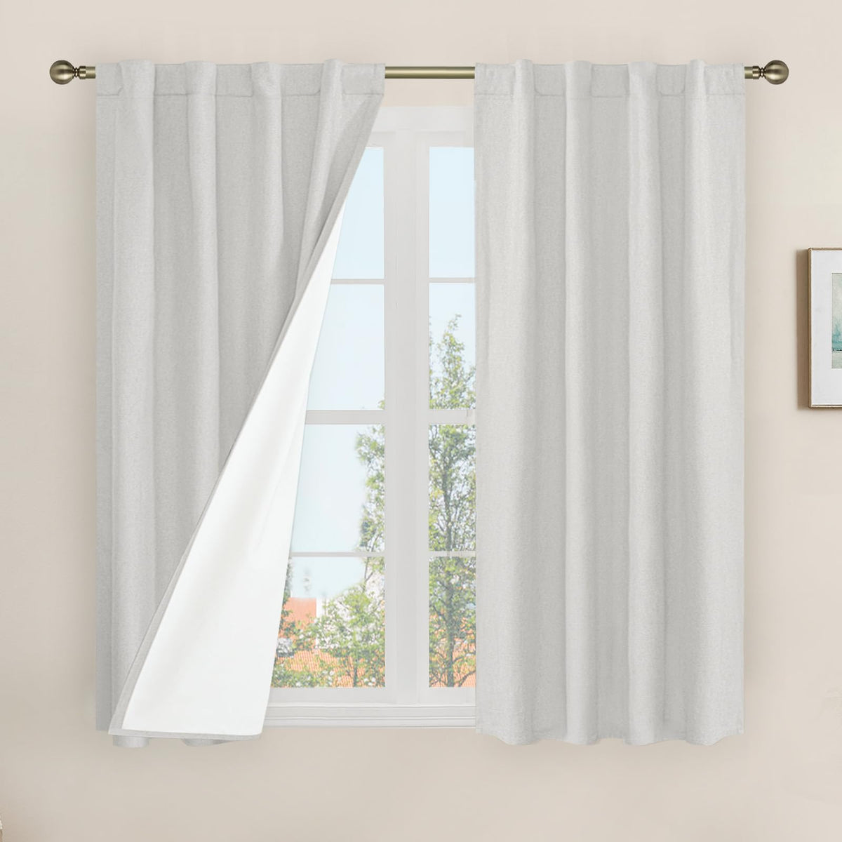 LAMIT Full Blackout Linen Kitchen Window Curtains 36 Inches Long, Ivory