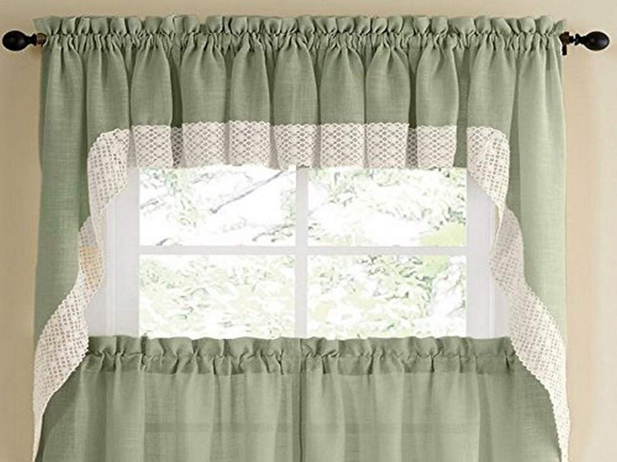 Sweet Home Collection Old World Style Floral Heavy Lace Kitchen Curtain Swag pair Hopewell Cream