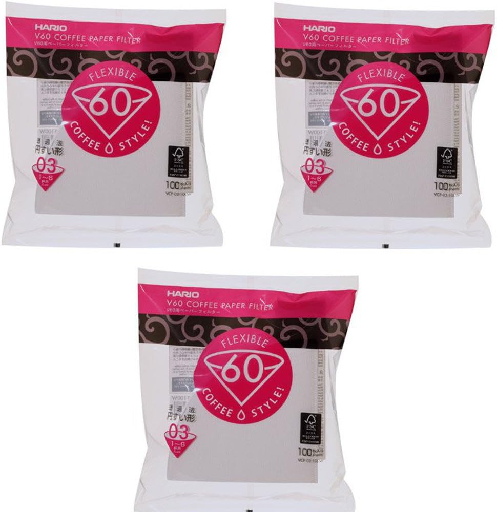 Hario 03 100-Count Coffee White Paper Filters, 3-Pack Set (Total of 300 Sheets) (Japan import)