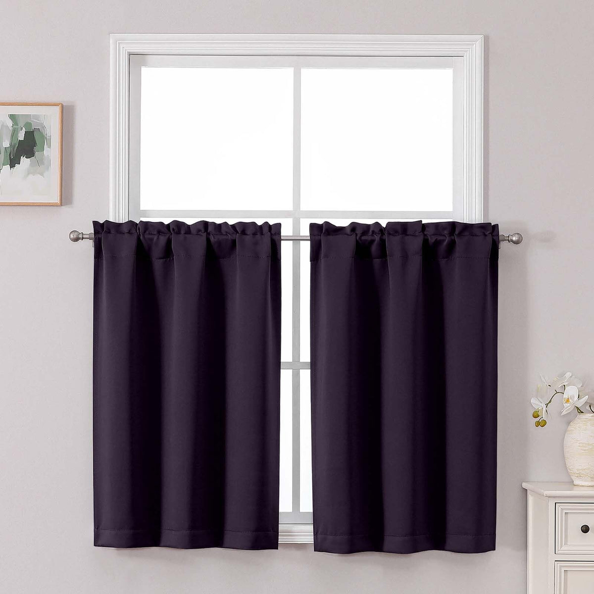 Chyhomenyc Short Black Out Curtains 36 Inch Length, 2 Panels, Black