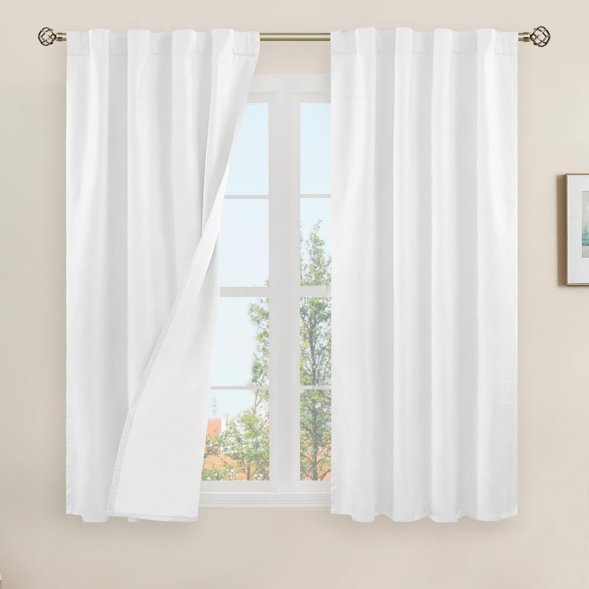 LAMIT Full Blackout Linen Kitchen Window Curtains 36 Inches Long, Ivory