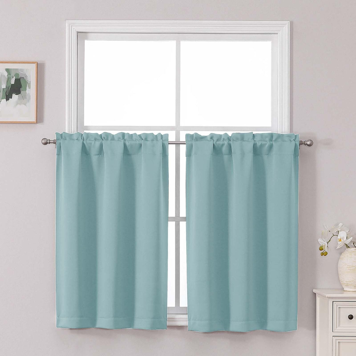 Chyhomenyc Short Black Out Curtains 36 Inch Length, 2 Panels, Black