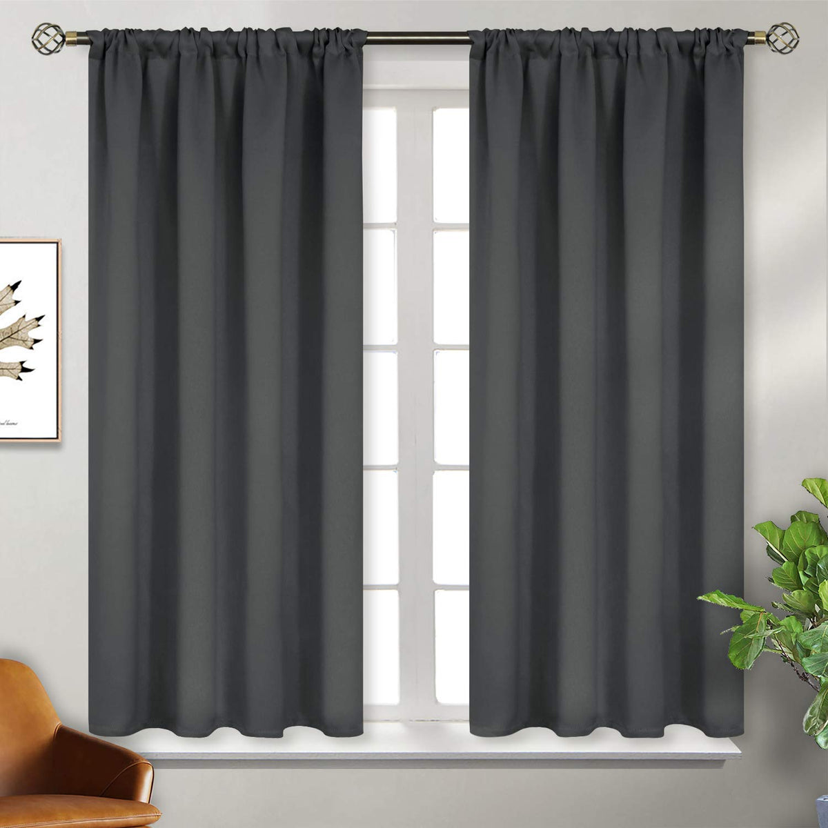 BGment Black Blackout Curtains 40 Inches Long for Kitchen Window 2 Panels