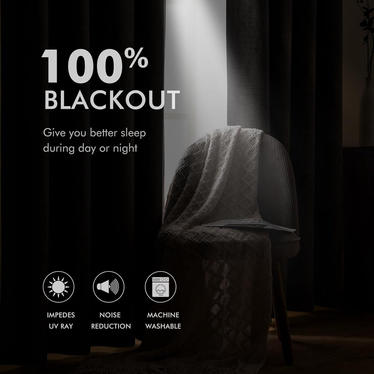 MIULEE 100% Blackout Linen Curtains for Bedroom 52x54 Inches Natural Beige