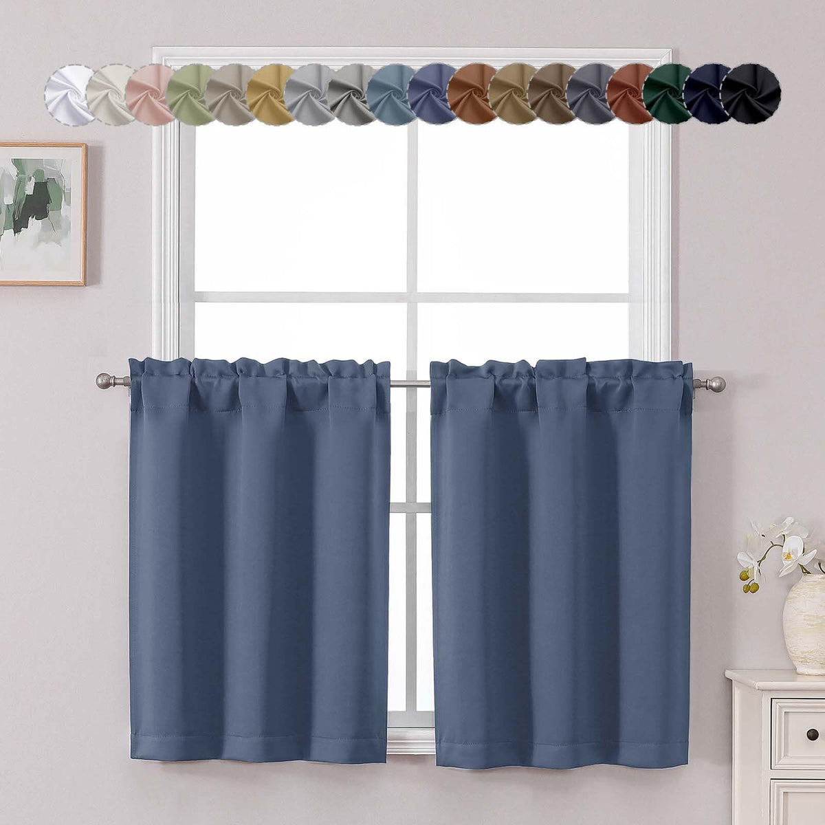 Chyhomenyc Short Black Out Curtains 36 Inch Length, 2 Panels, Black