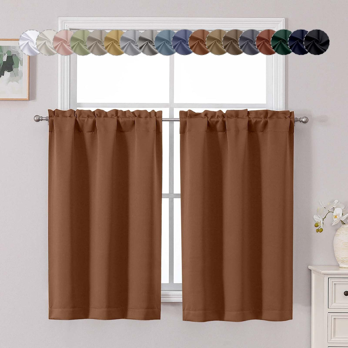 Chyhomenyc Short Black Out Curtains 36 Inch Length, 2 Panels, Black