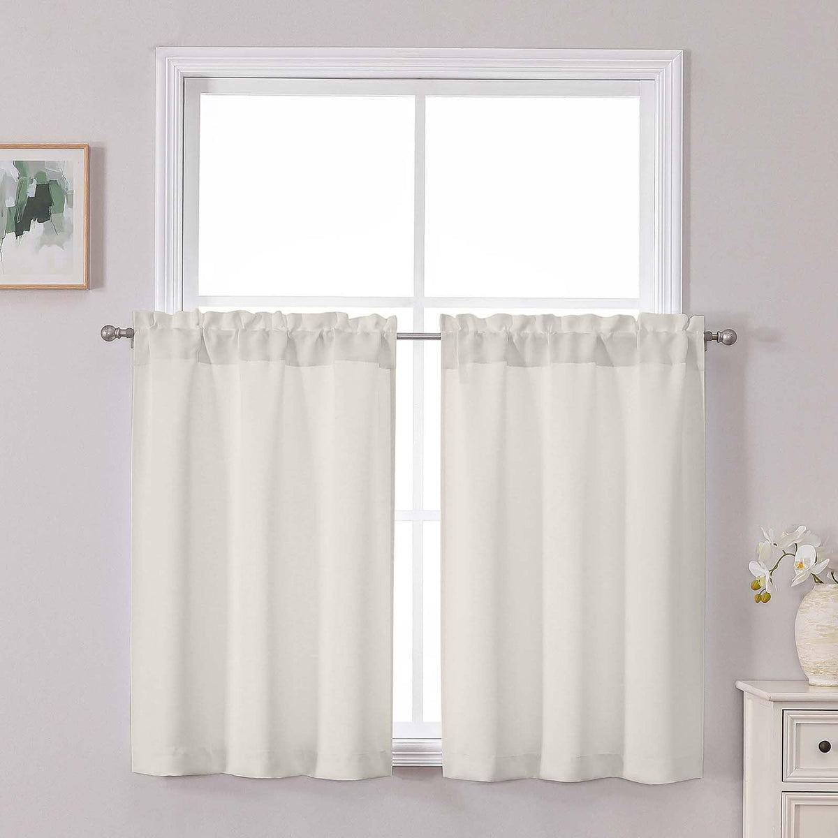 Chyhomenyc Short Black Out Curtains 36 Inch Length, 2 Panels, Black