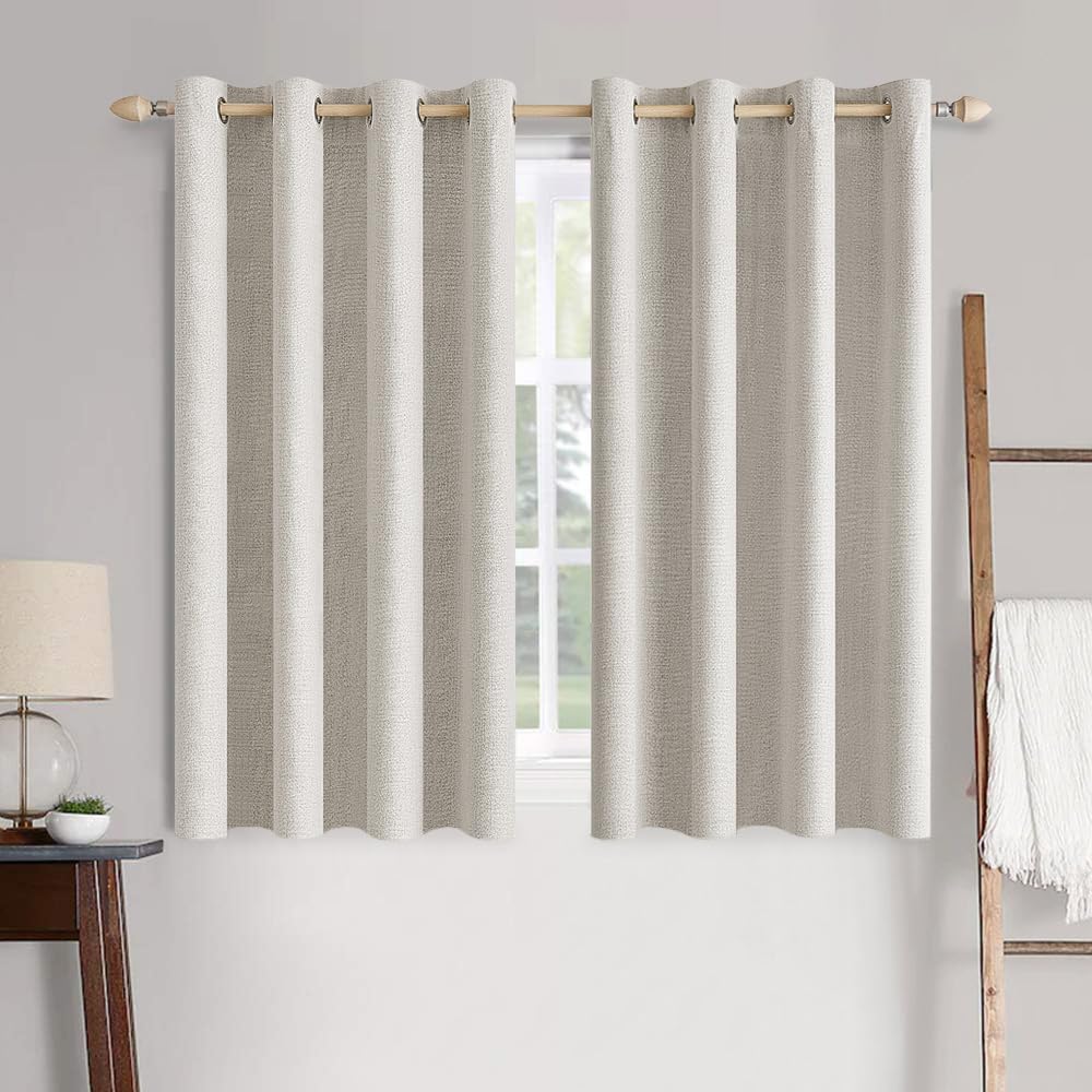 MIULEE 100% Blackout Linen Curtains for Bedroom 52x54 Inches Natural Beige