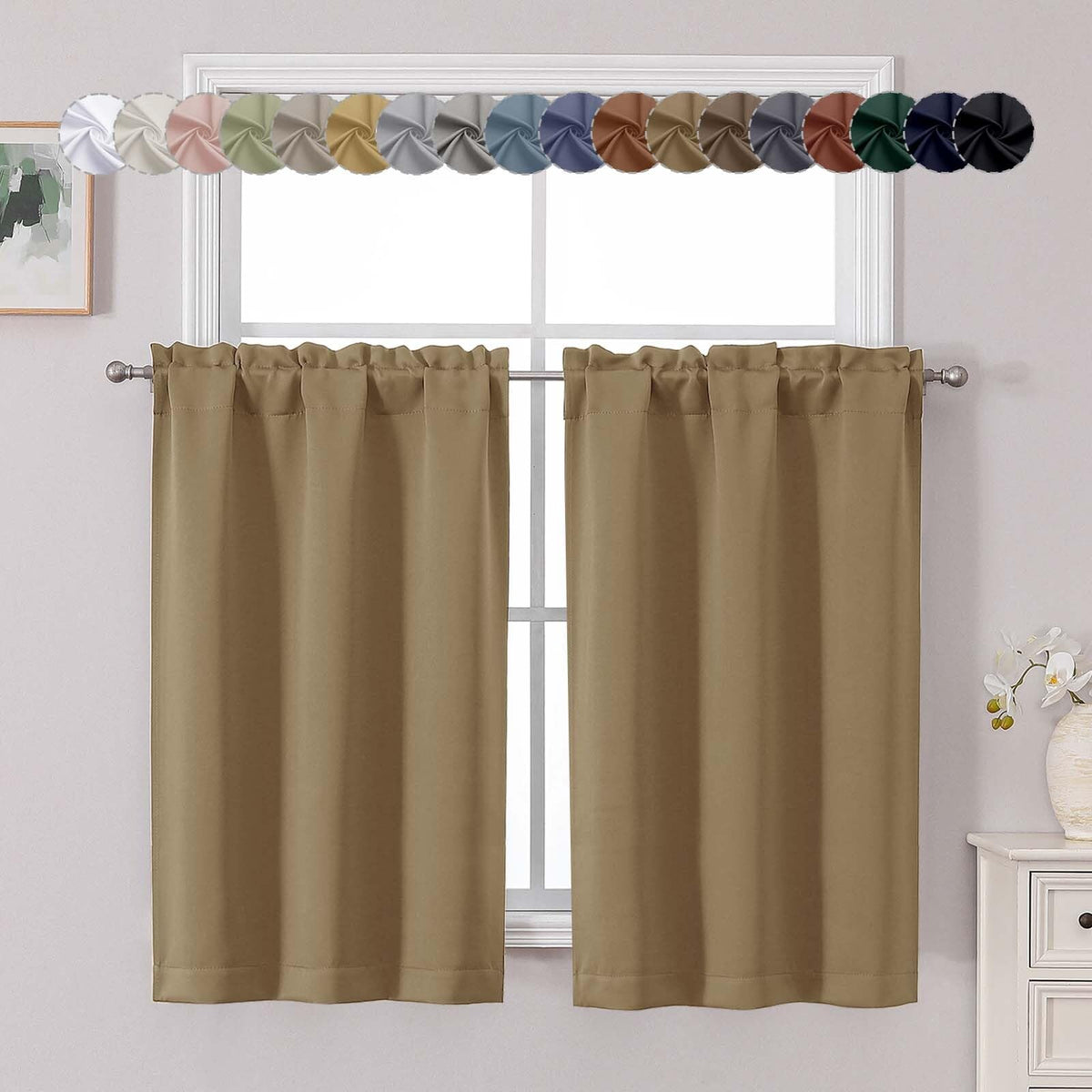 Chyhomenyc Short Black Out Curtains 36 Inch Length, 2 Panels, Black