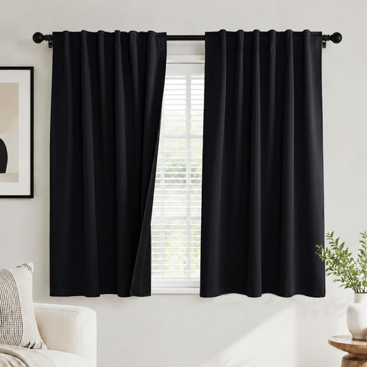 PONY DANCE Black Kitchen Blackout Curtains Over Sink, W 42 x L 45 inches