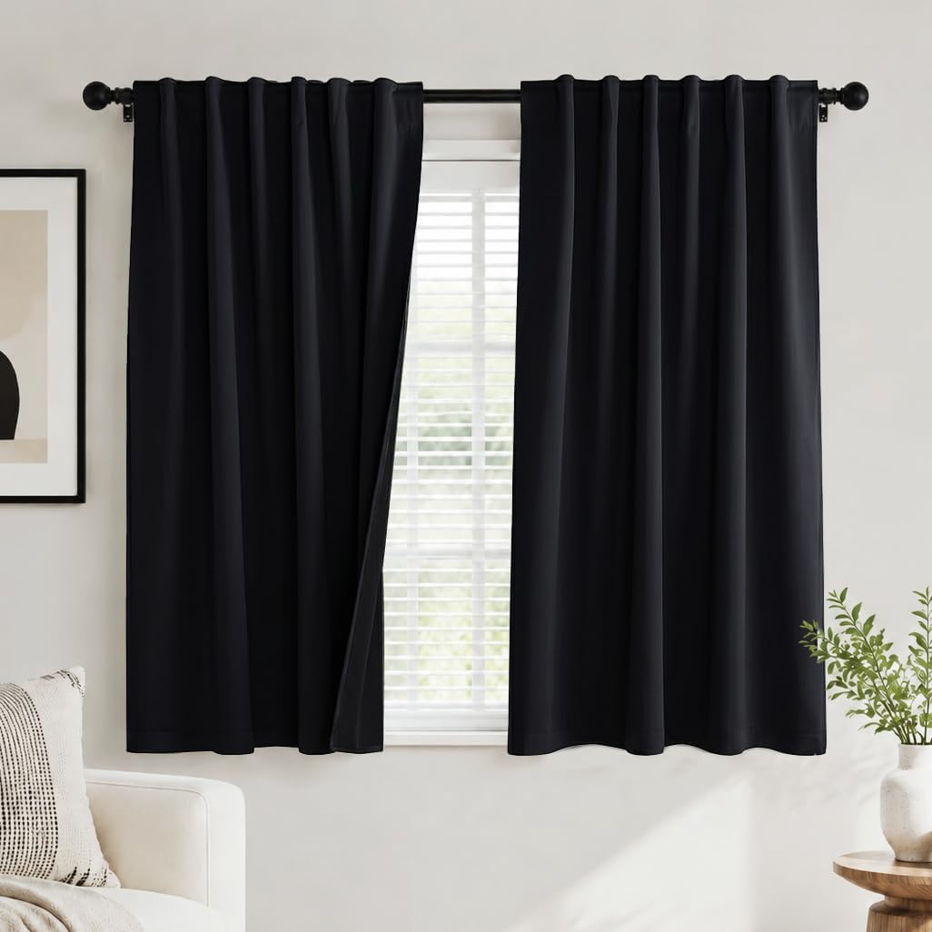 PONY DANCE Black Kitchen Blackout Curtains Over Sink, W 42 x L 45 inches
