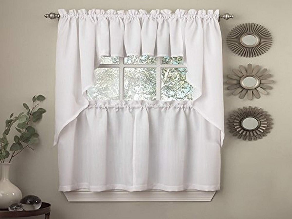 Sweet Home Collection Old World Style Floral Heavy Lace Kitchen Curtain Swag pair Hopewell Cream