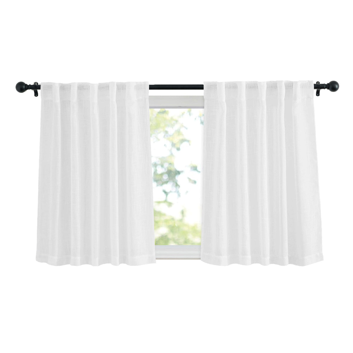 NICETOWN Natural Linen Kitchen Curtains 26 inches Long, Rod Pocket & Back Tab Semi Sheer Flax Window Treatments Rustic & Cute for Cafe/Kids Room, W37 x L26, 2 Panels