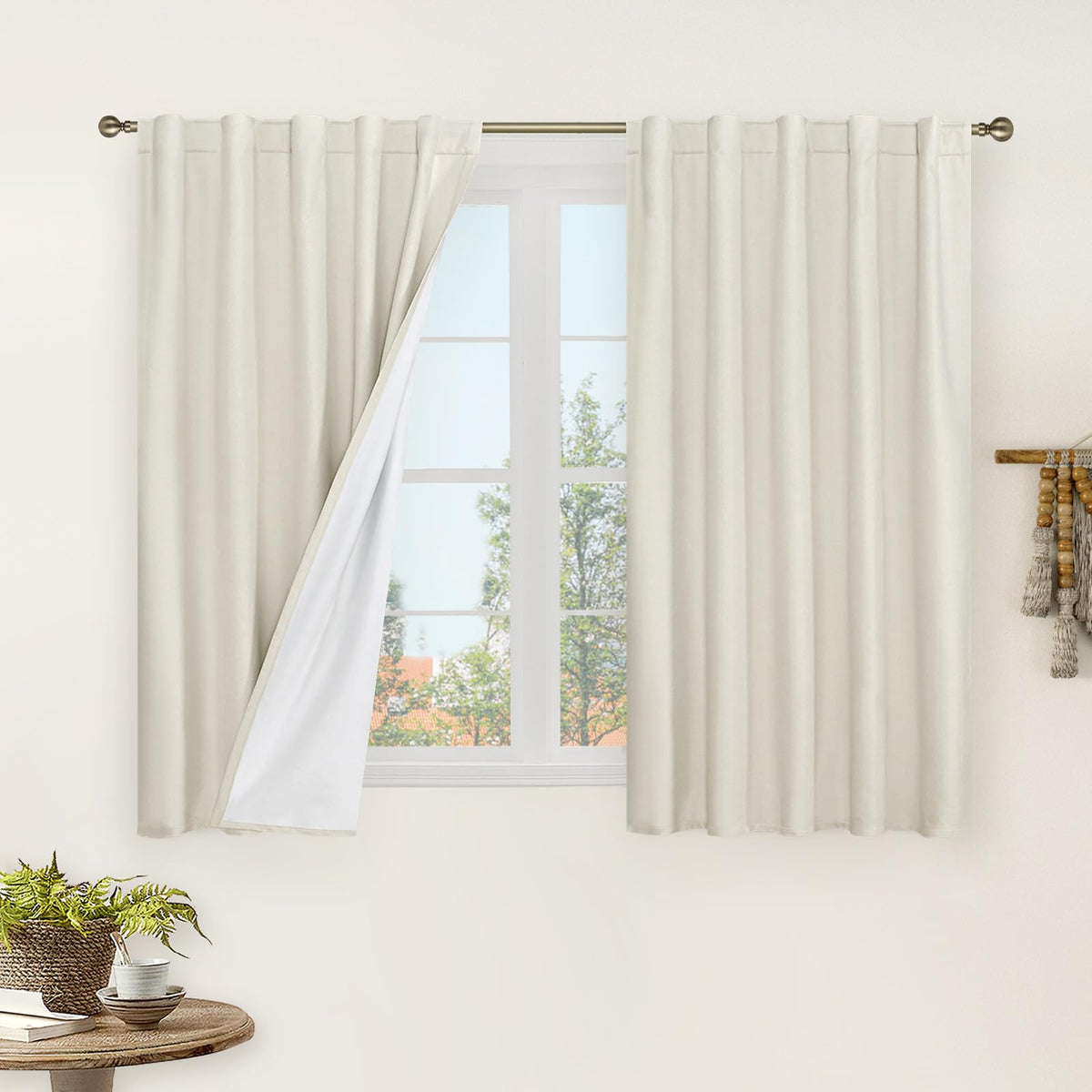 LAMIT Full Blackout Linen Kitchen Window Curtains 36 Inches Long, Ivory