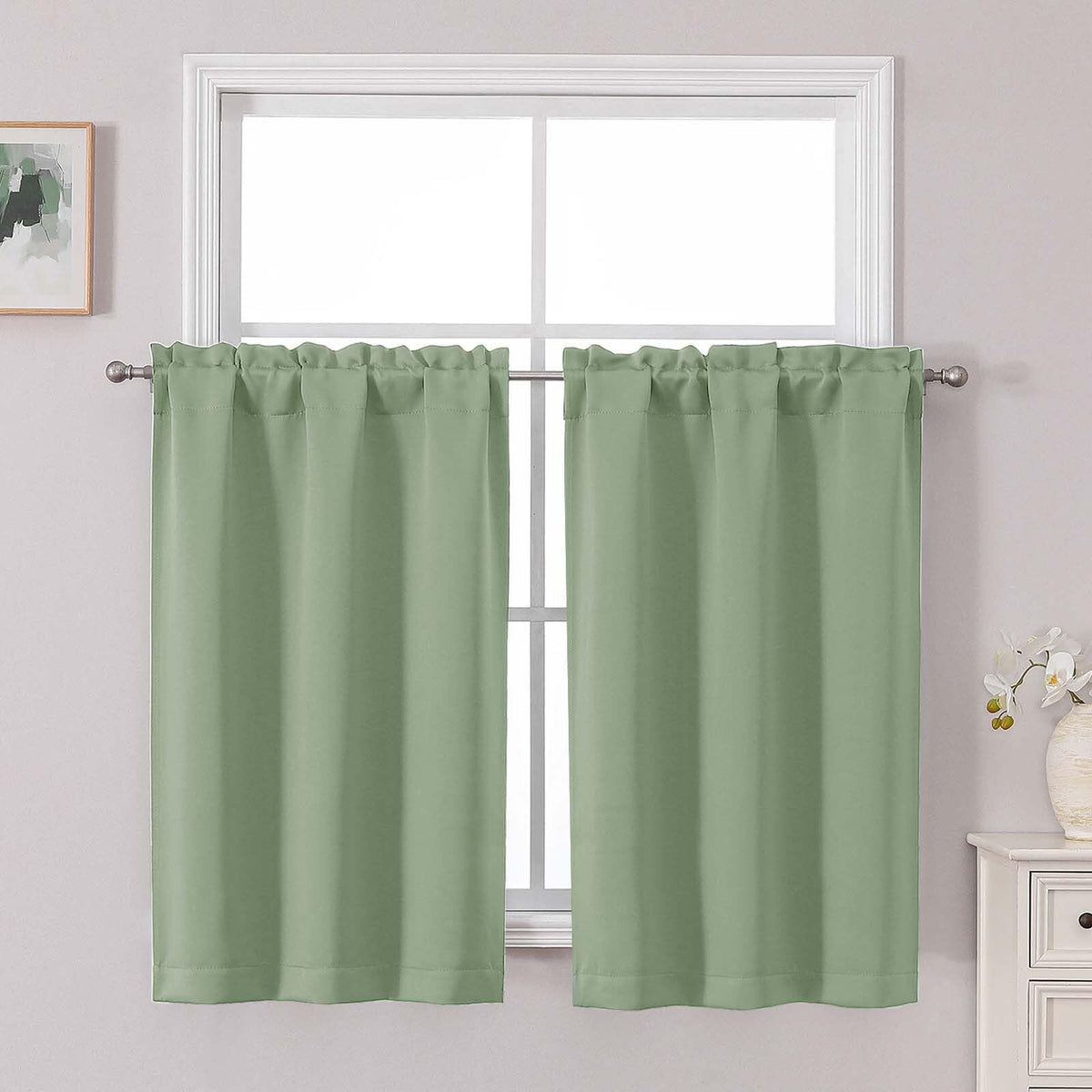 Chyhomenyc Short Black Out Curtains 36 Inch Length, 2 Panels, Black