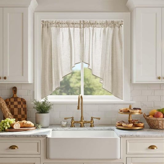 jinchan Swag Valance for Windows 36 Inch Length Farmhouse 2 Panels Beige