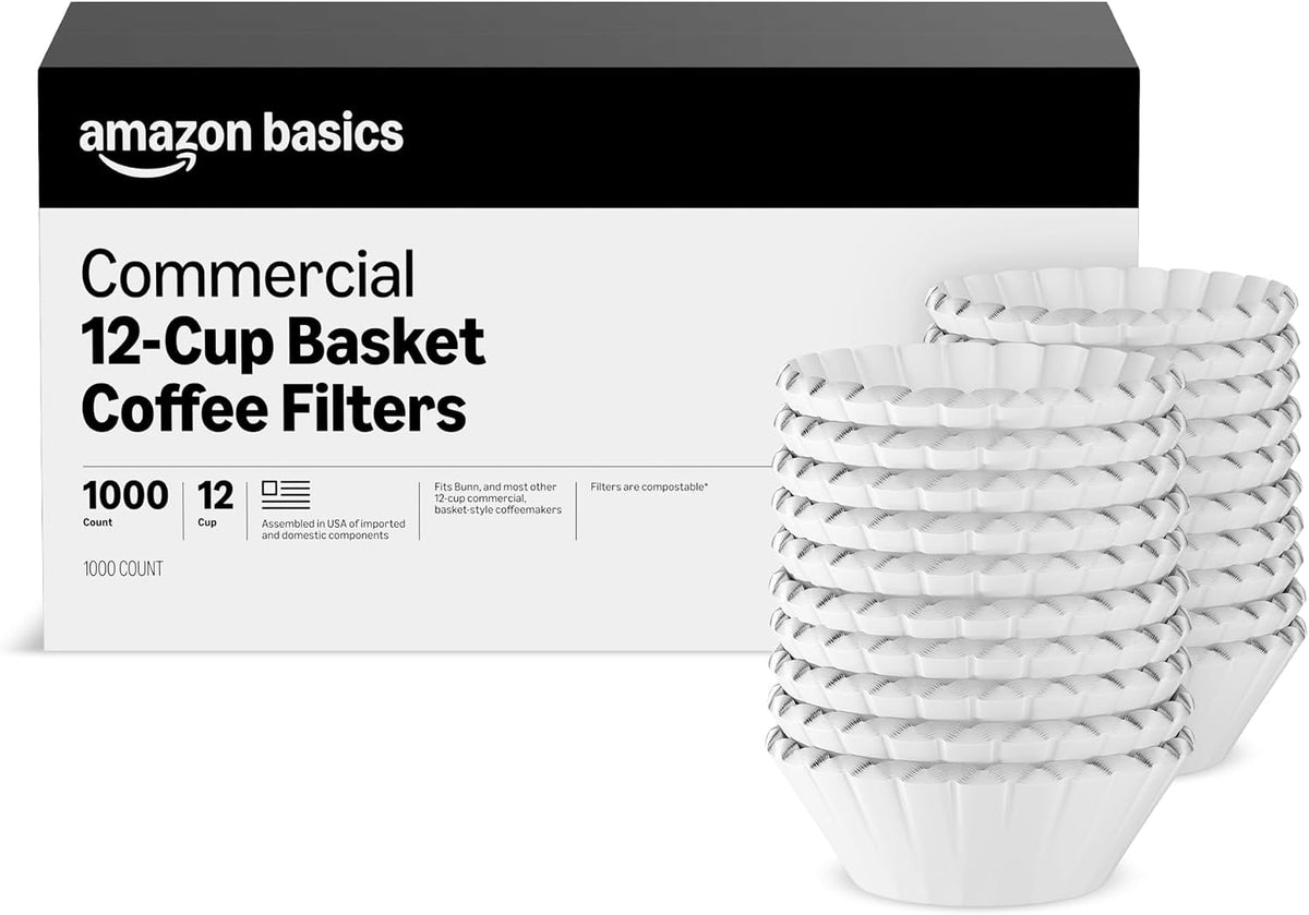 Amazon Basics Commercial 12-Cup Basket Coffee Filters, 1000 Count, Fits Bunn and Most Basket-Style Coffeemakers, White