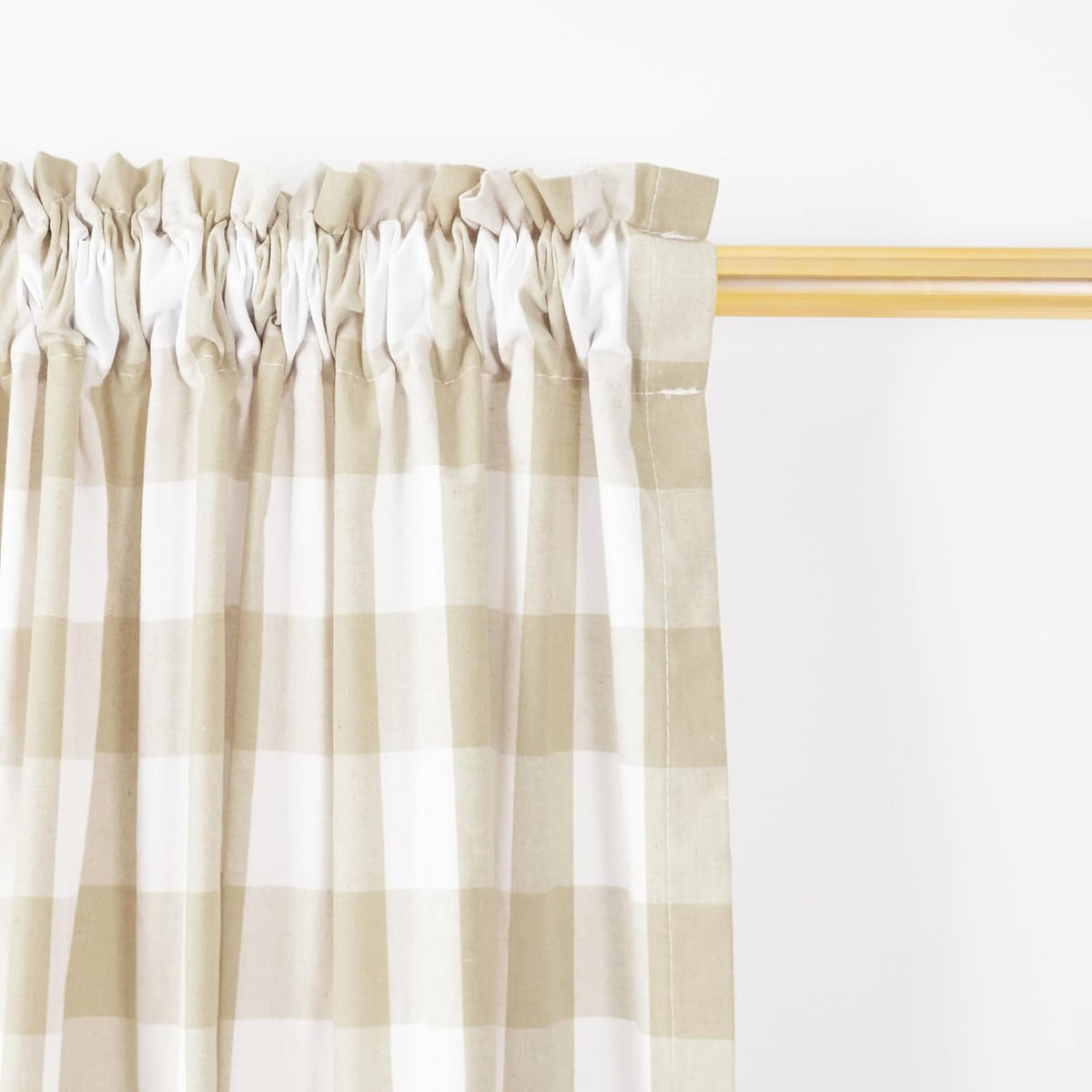 Buffalo Check Kitchen Tier Curtain 24 inches Long Plaid Gingham Rod Pocket Classic Cafe Curtains Country Farmhouse Kitchen Half Window Curtains 2 Panels Beige & White