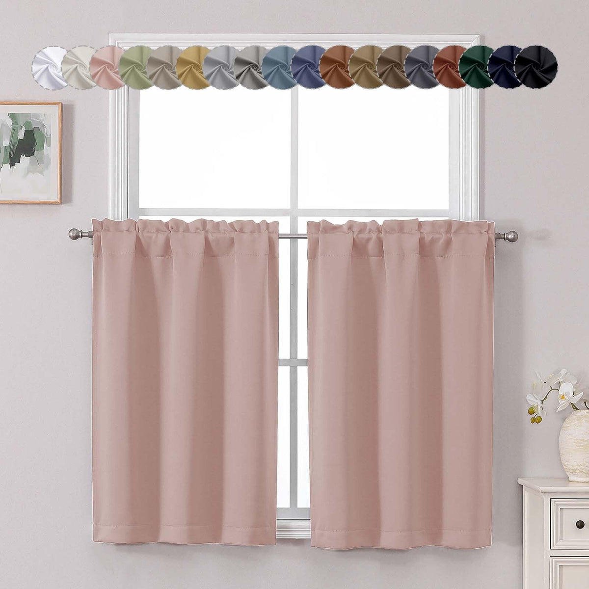 Chyhomenyc Short Black Out Curtains 36 Inch Length, 2 Panels, Black